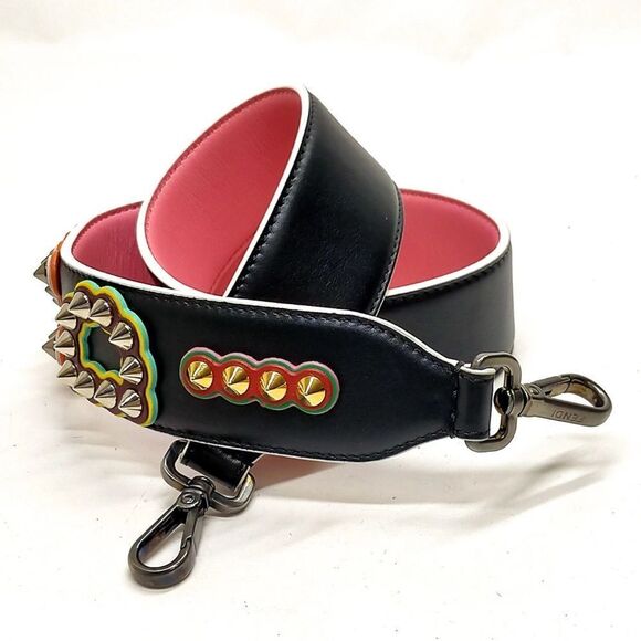 FENDI Vitello Dolce Fun Fair Metal Studded Strap You Black Multicolor